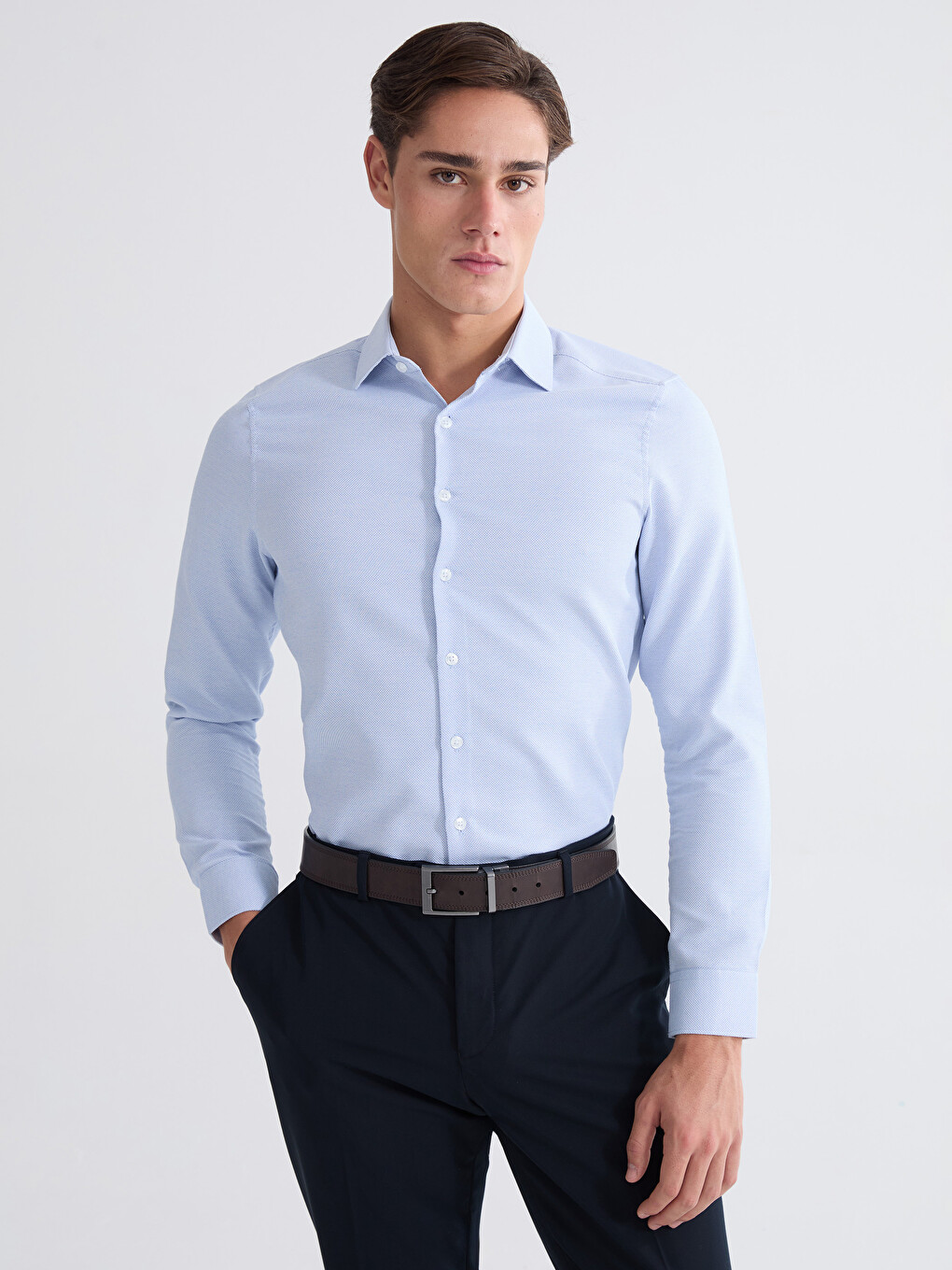 Slim Fit Long Sleeve Dobby Men's Shirt-1