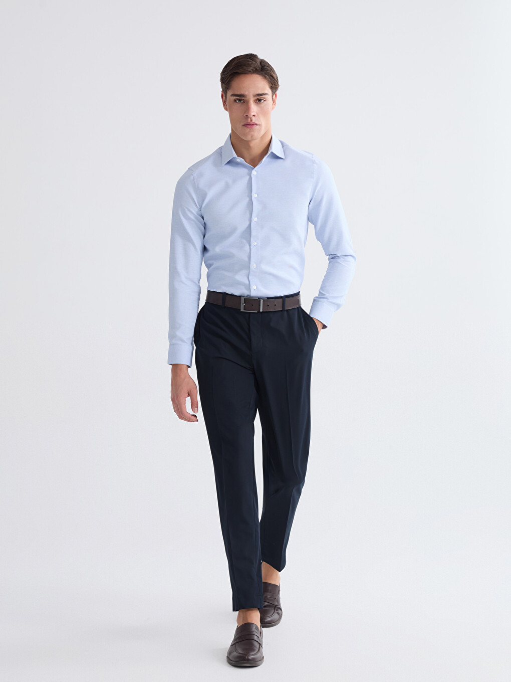 Slim Fit Long Sleeve Dobby Men's Shirt-3