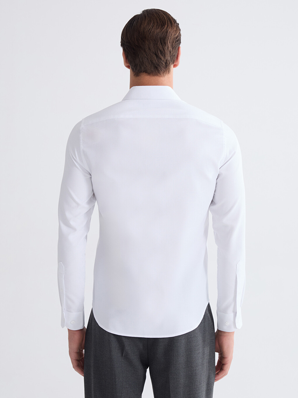 Beyaz Slim Fit Uzun Kollu Armürlü Erkek Gömlek-5