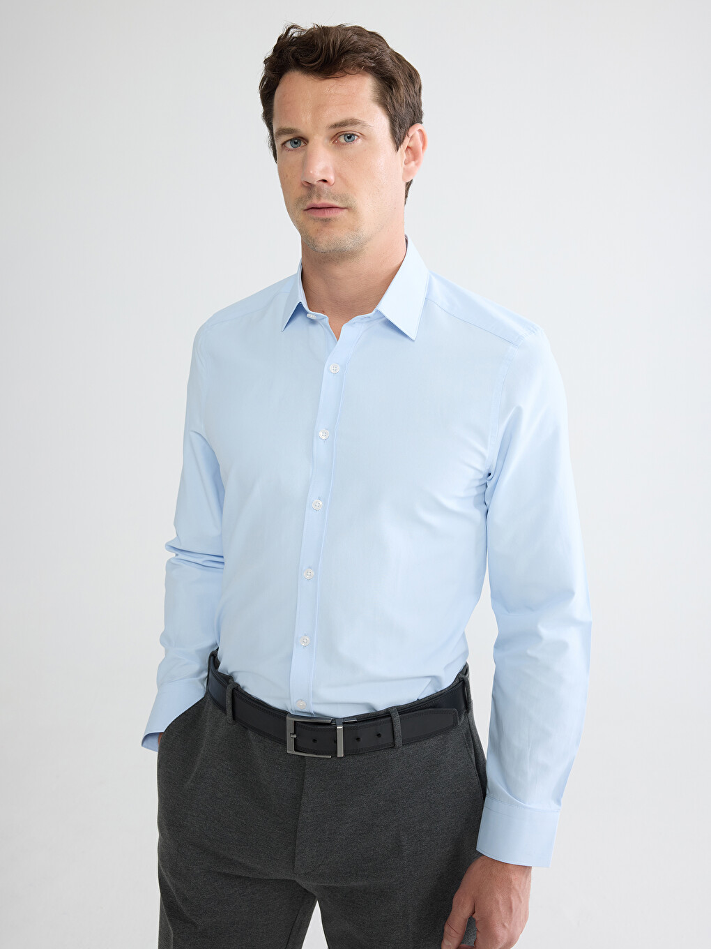 Chemise Popeline Manches Longues Svelte Pour Hommes-1