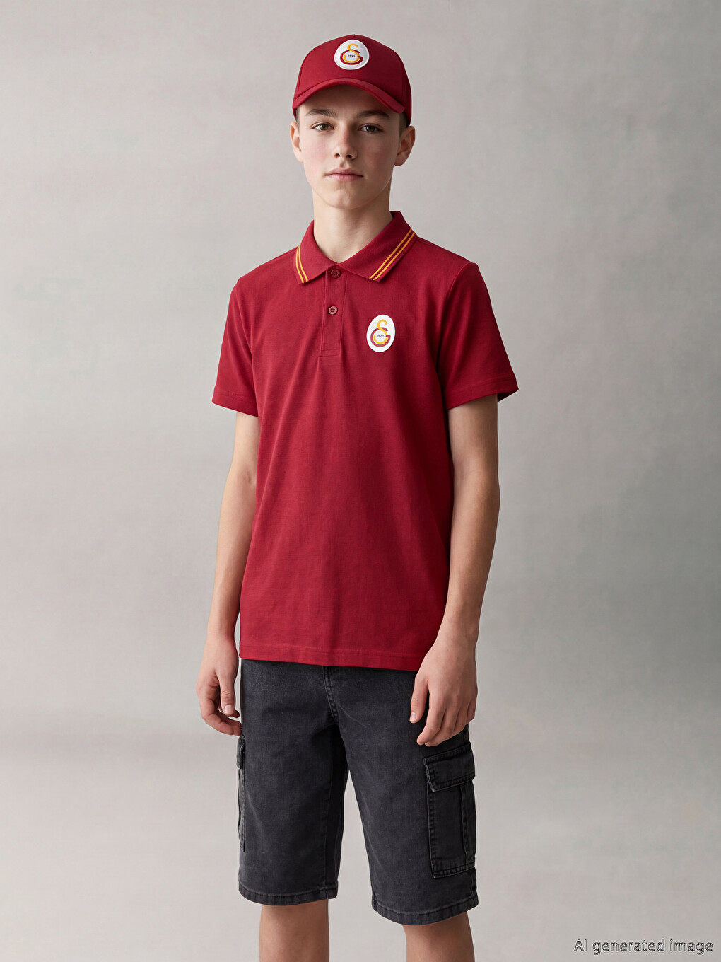 Kırmızı Polo Yaka Galatasaray Baskılı Erkek Çocuk Tişört