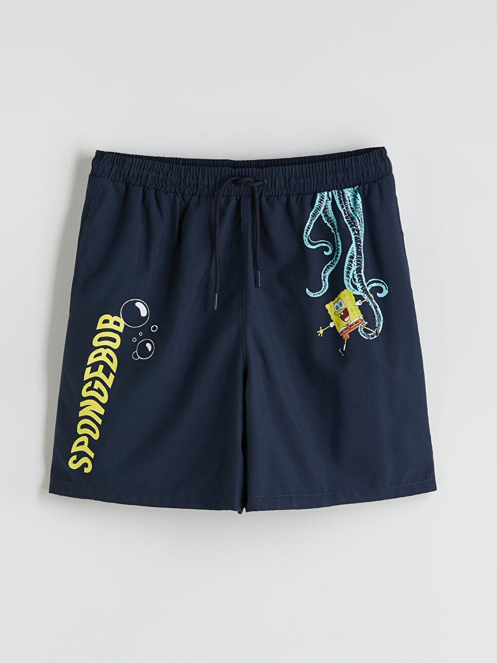 Lacivert Kısa Boy Sünger Bob Baskılı Erkek Deniz Şortu-4