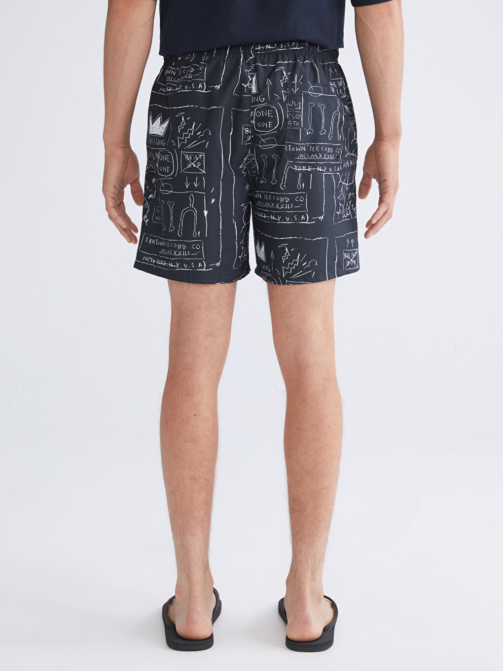 Siyah Kısa Boy Desenli Erkek Deniz Şortu-3