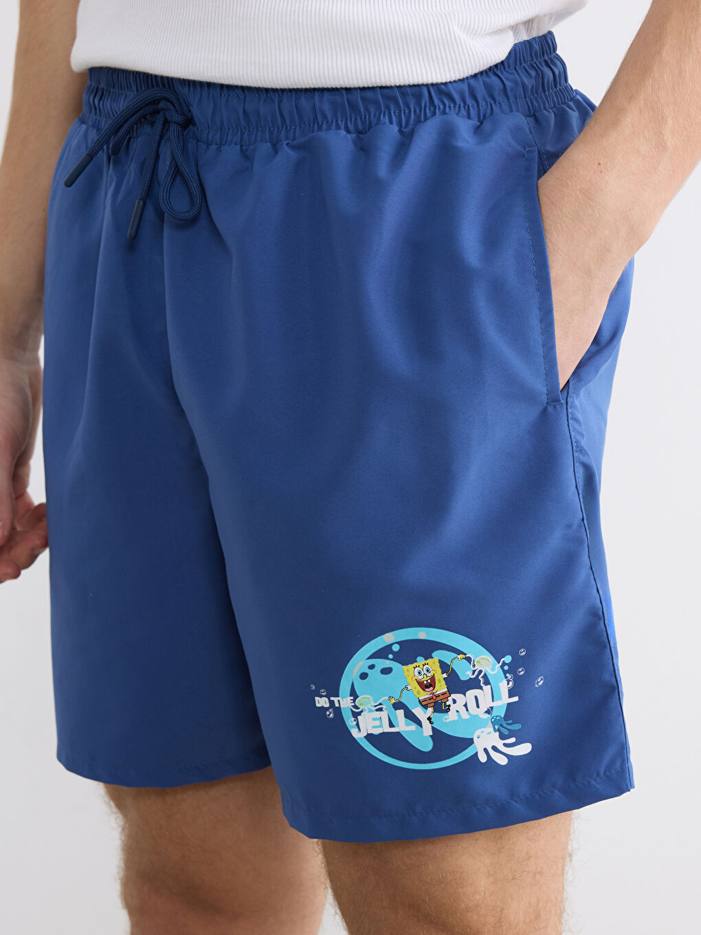 Mavi Sünger Bob Baskılı Erkek Deniz Şortu-2
