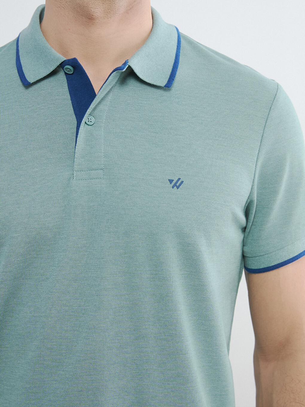 Yeşil Polo Yaka Düz Erkek Tişört-4