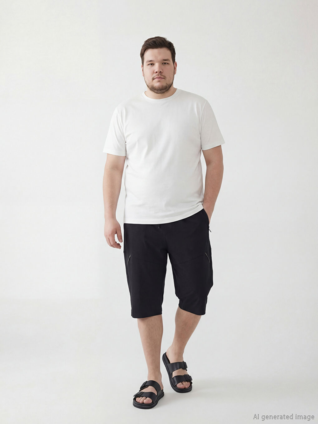 Siyah Diz Hizası Boy Erkek Deniz Şortu-1