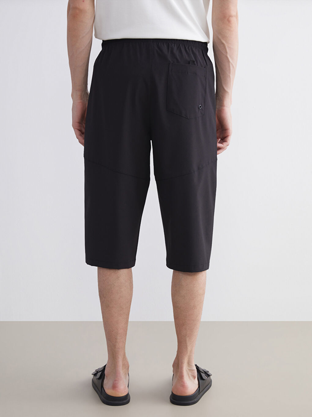 Siyah Diz Hizası Boy Erkek Deniz Şortu-3