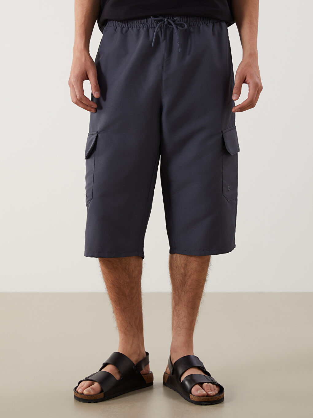 Antrasit Diz Altı Boy Erkek Deniz Şortu-1