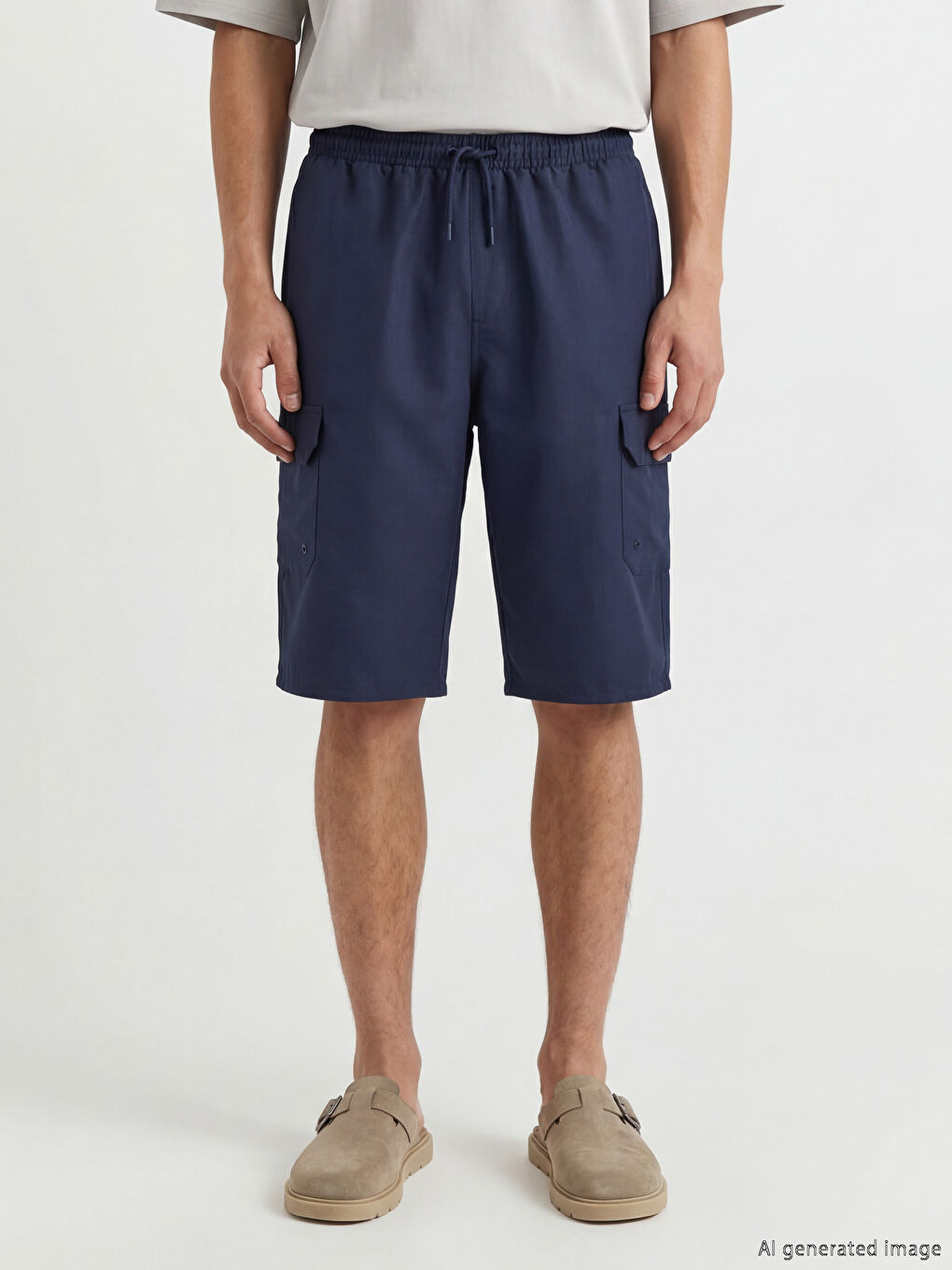 Lacivert Diz Altı Boy Erkek Deniz Şortu-2