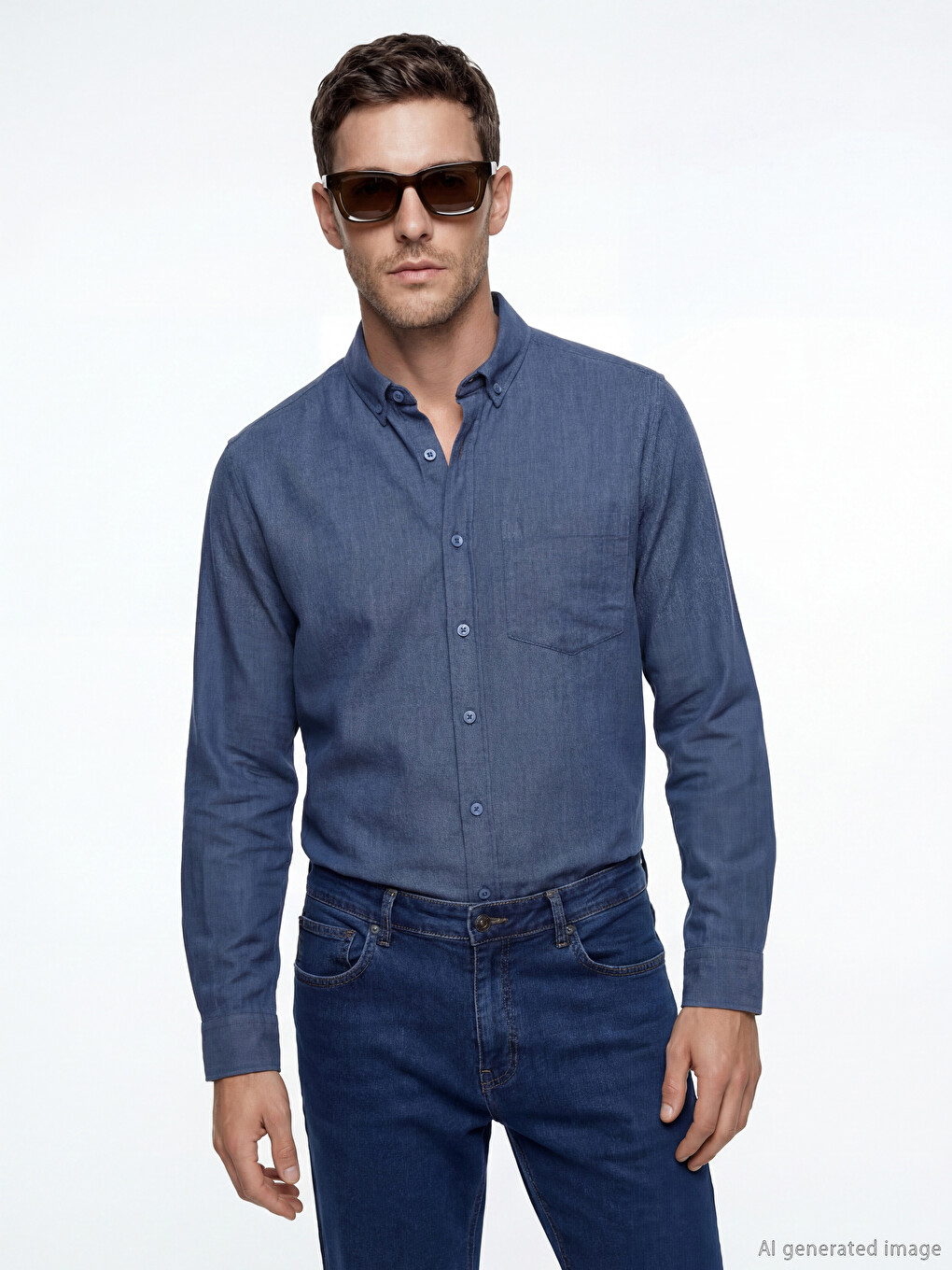 Regular Fit Long Sleeve Linen Blend Men's Shirt