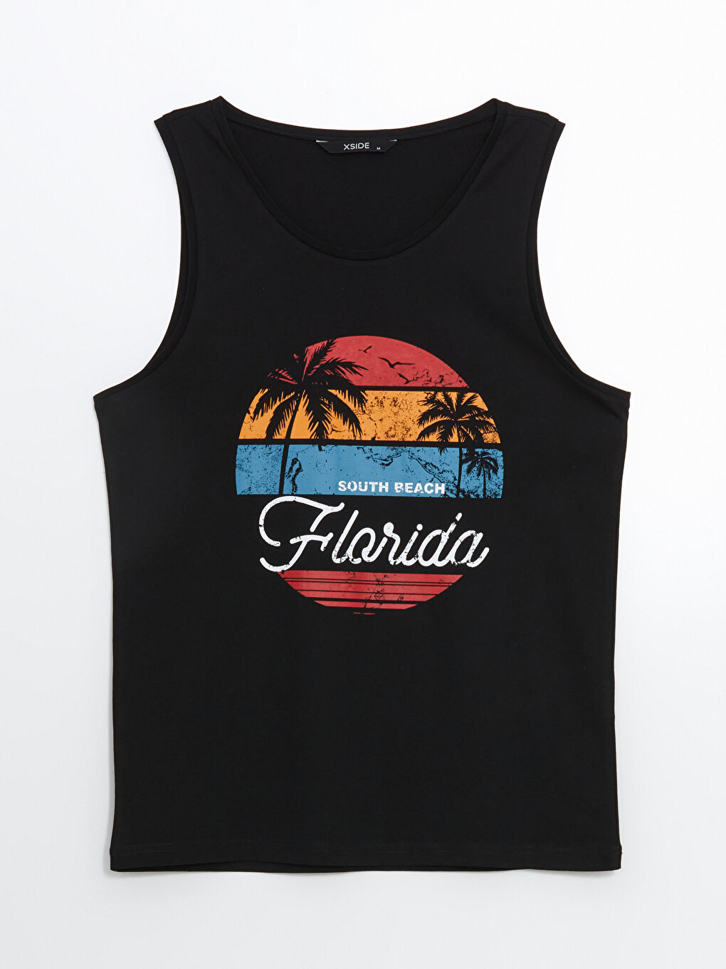 Siyah Florida Baskılı Erkek Kolsuz Tişört-4