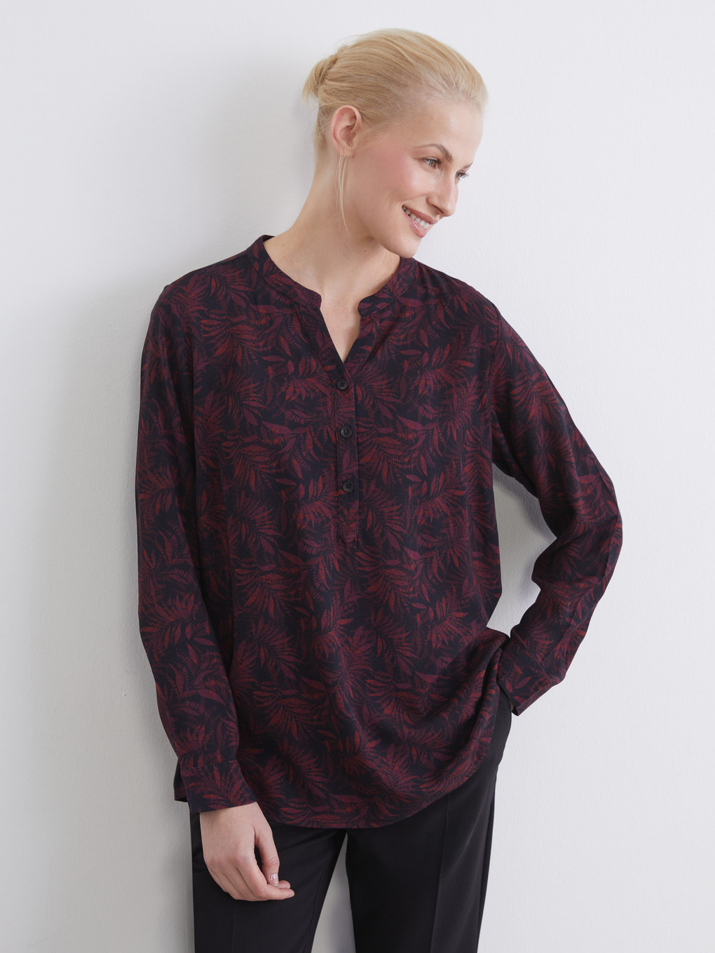 Notch Neck Patterned Blouse