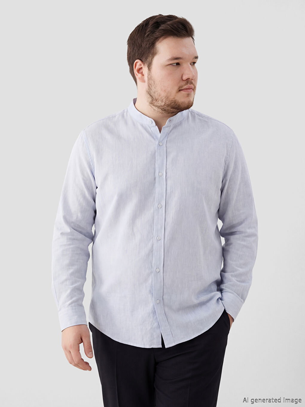 Gri Hakim Yaka Keten Karışımlı Erkek Gömlek-1