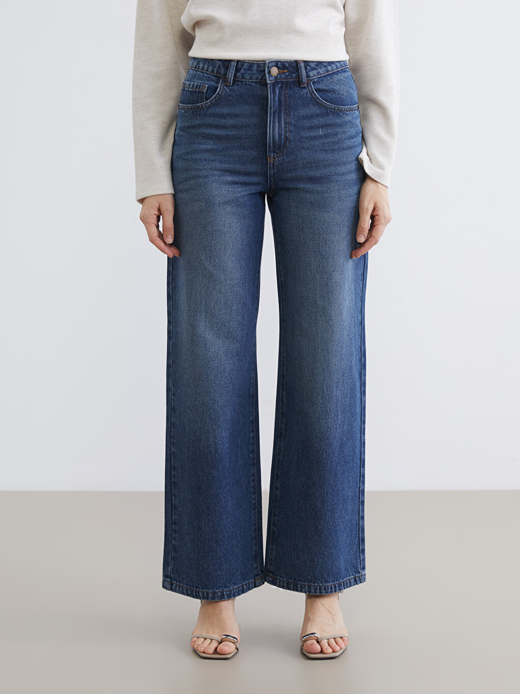 İndigo Wideleg Kadın Jean Pantolon-1
