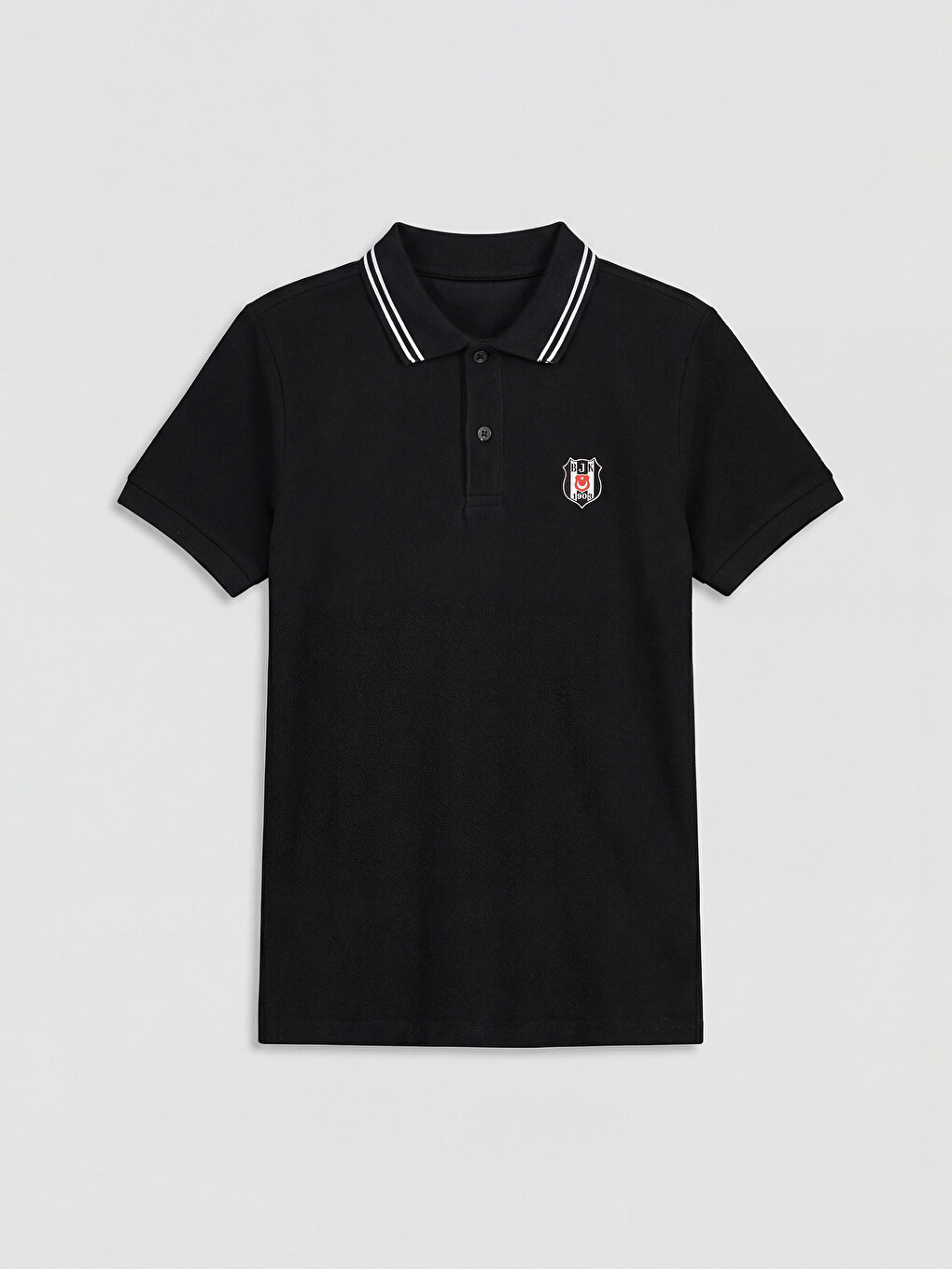 Siyah Polo Yaka Beşiktaş Baskılı Erkek Çocuk Tişört-1