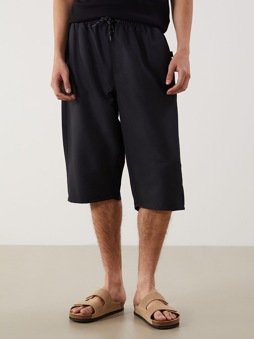 Siyah Diz Altı Boy Erkek Deniz Şortu-1