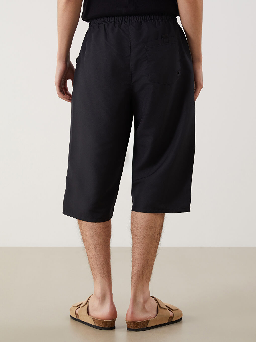 Siyah Diz Altı Boy Erkek Deniz Şortu-3