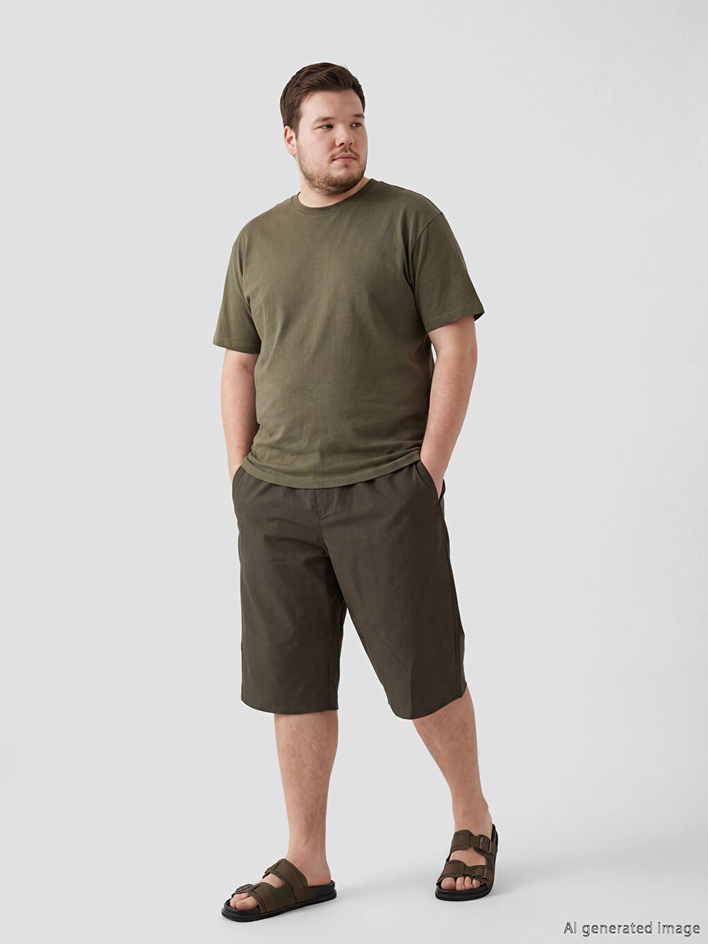 Haki Diz Altı Boy Erkek Deniz Şortu-1