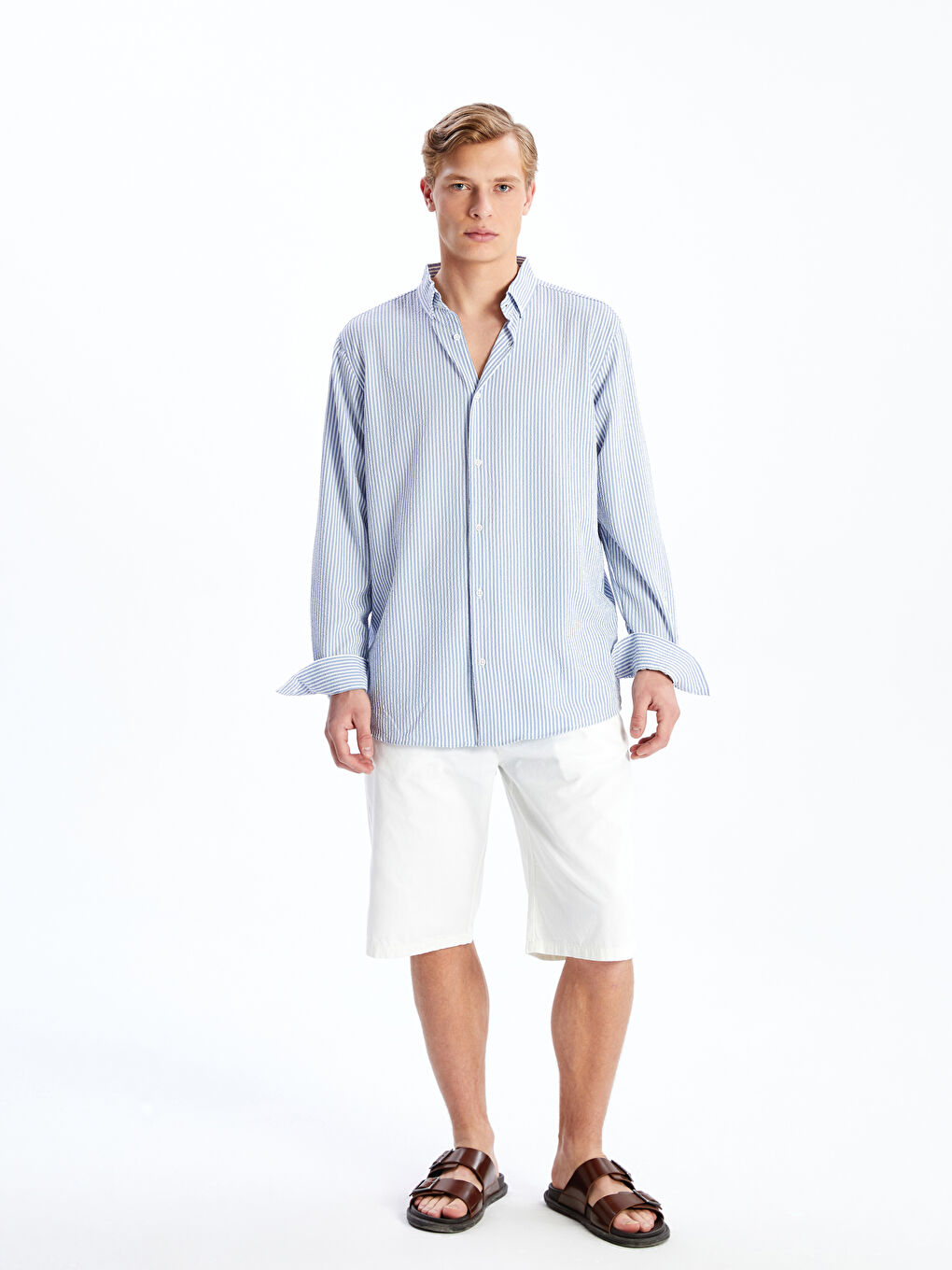 Slim Fit Long Sleeve Striped Dobby Men's Shirt -S60098Z8-S0S