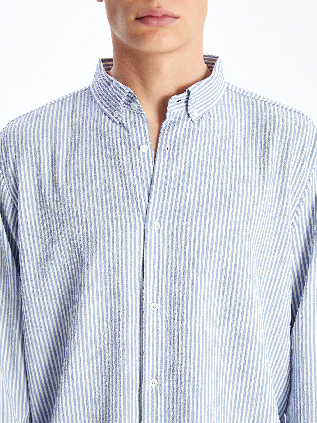 Slim Fit Long Sleeve Striped Dobby Men's Shirt -S60098Z8-S0S