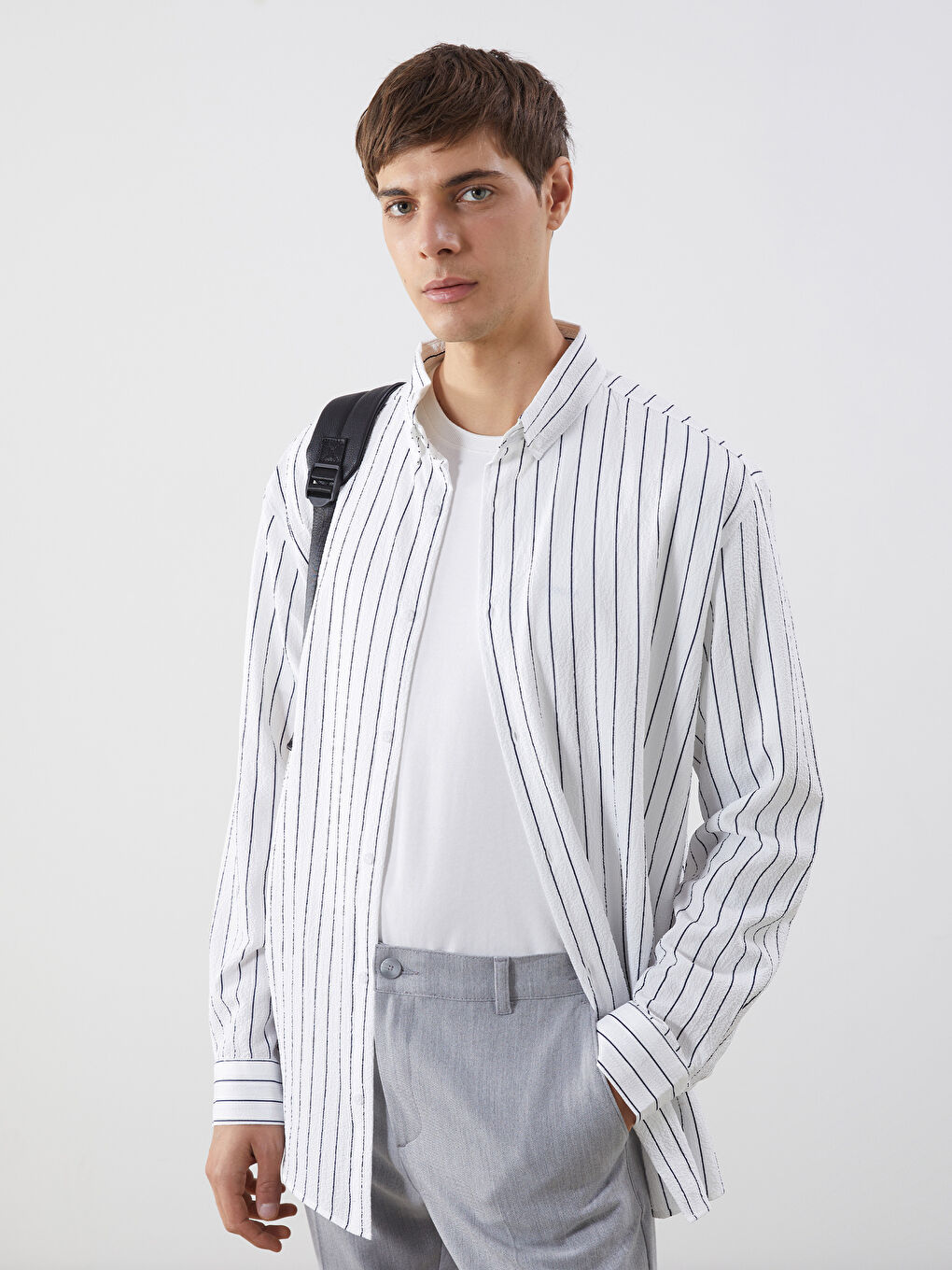 Slim Fit Striped Men's Shirt -S60100Z8-LJX
