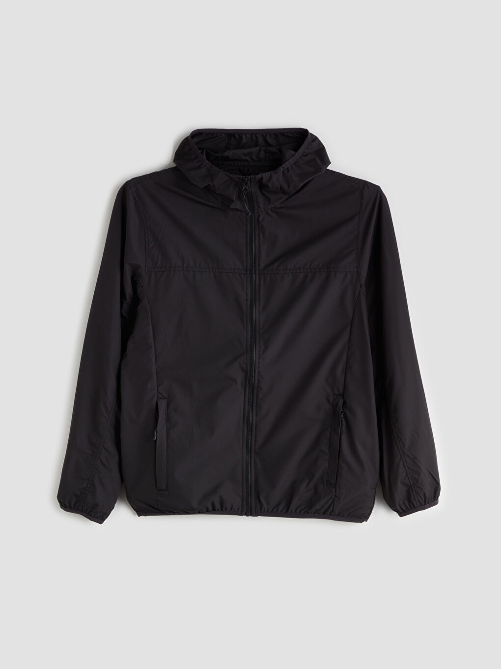 Siyah Standart Kalıp Kapüşonlu Erkek Yağmurluk-5