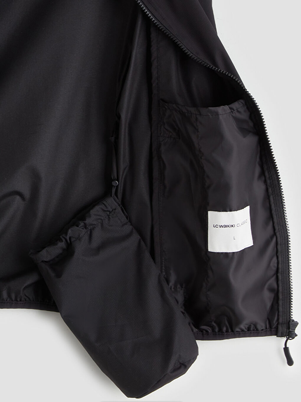 Siyah Standart Kalıp Kapüşonlu Erkek Yağmurluk-7