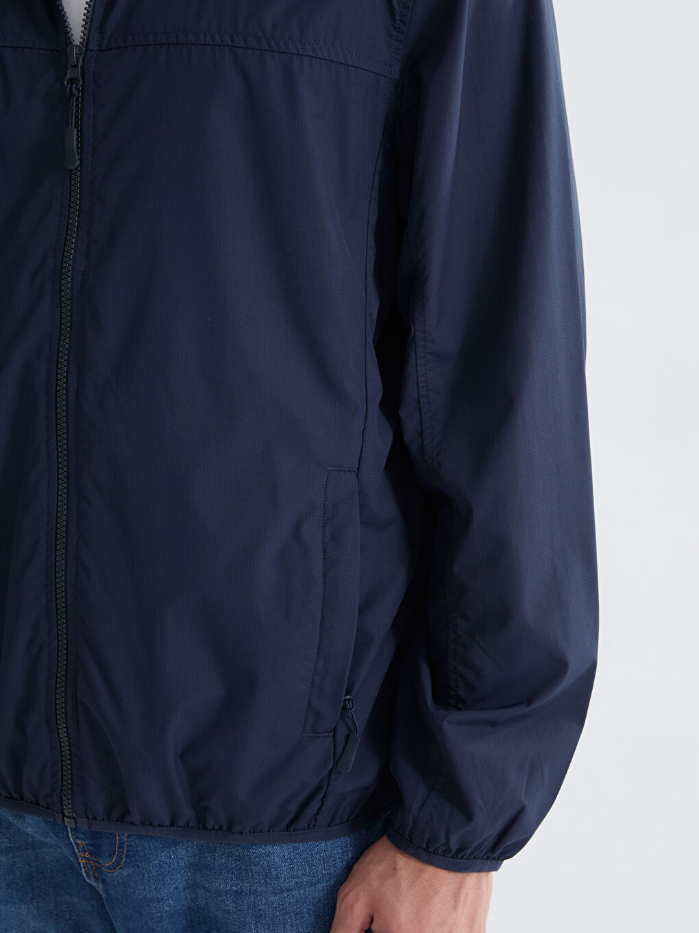 Lacivert Standart Kalıp Kapüşonlu Erkek Yağmurluk-2