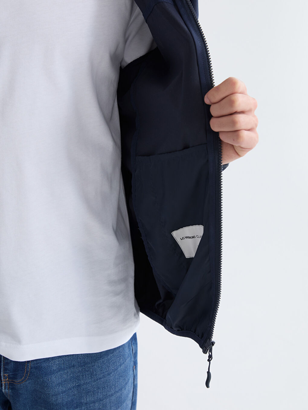 Lacivert Standart Kalıp Kapüşonlu Erkek Yağmurluk-3