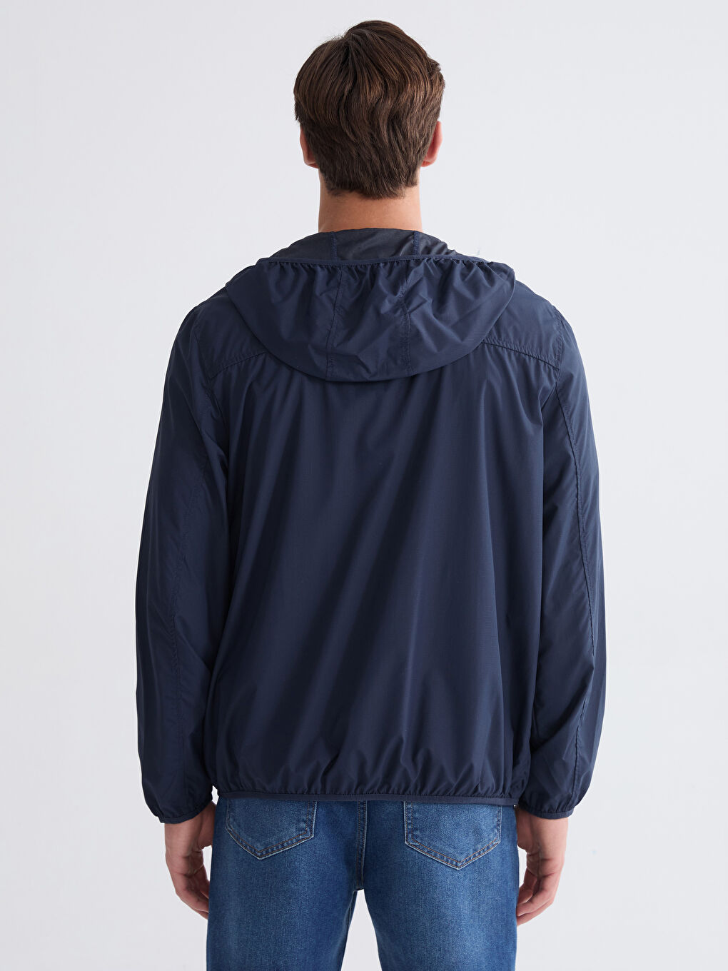 Lacivert Standart Kalıp Kapüşonlu Erkek Yağmurluk-4