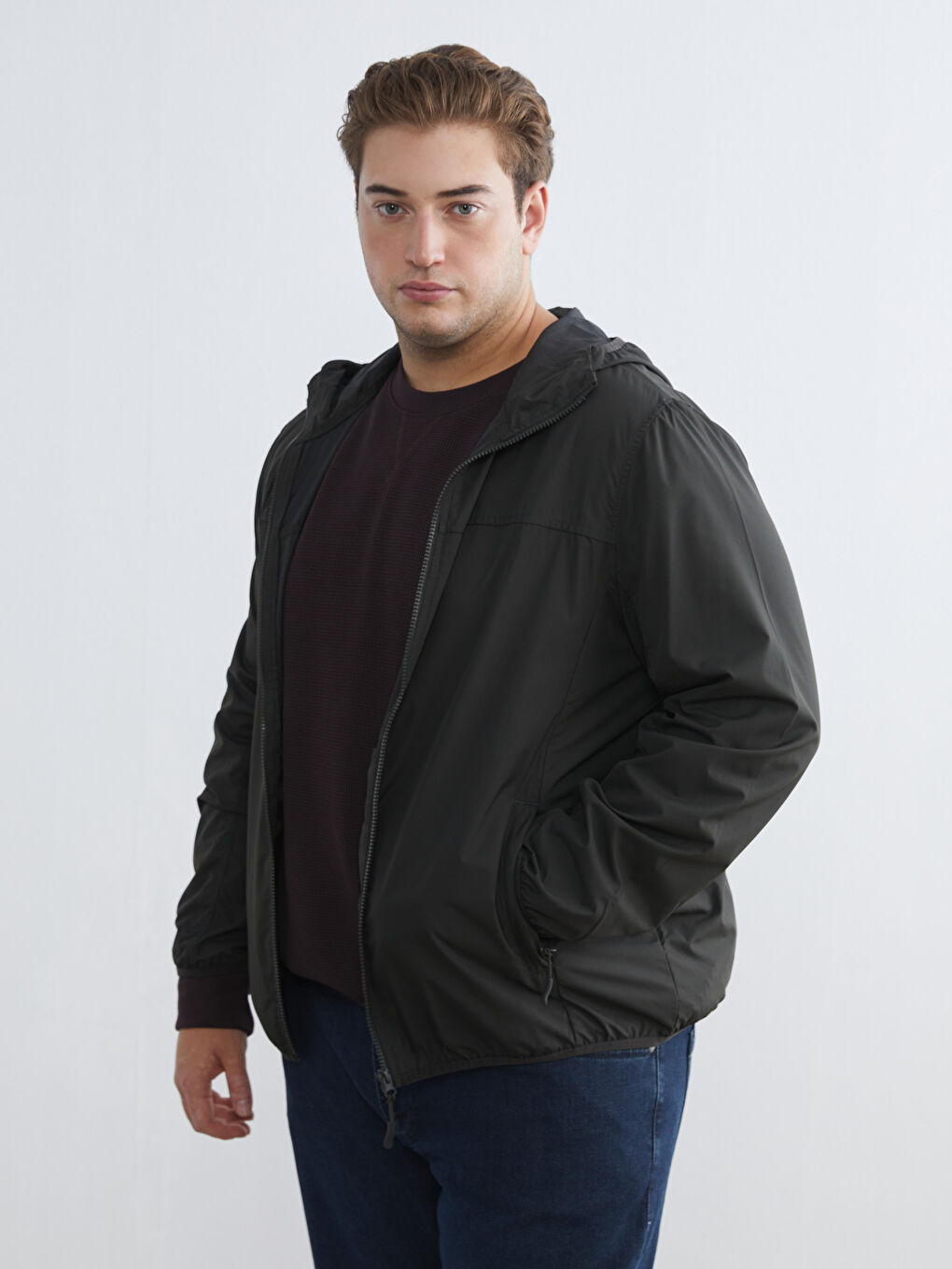 Haki Standart Kalıp Kapüşonlu Erkek Yağmurluk-1