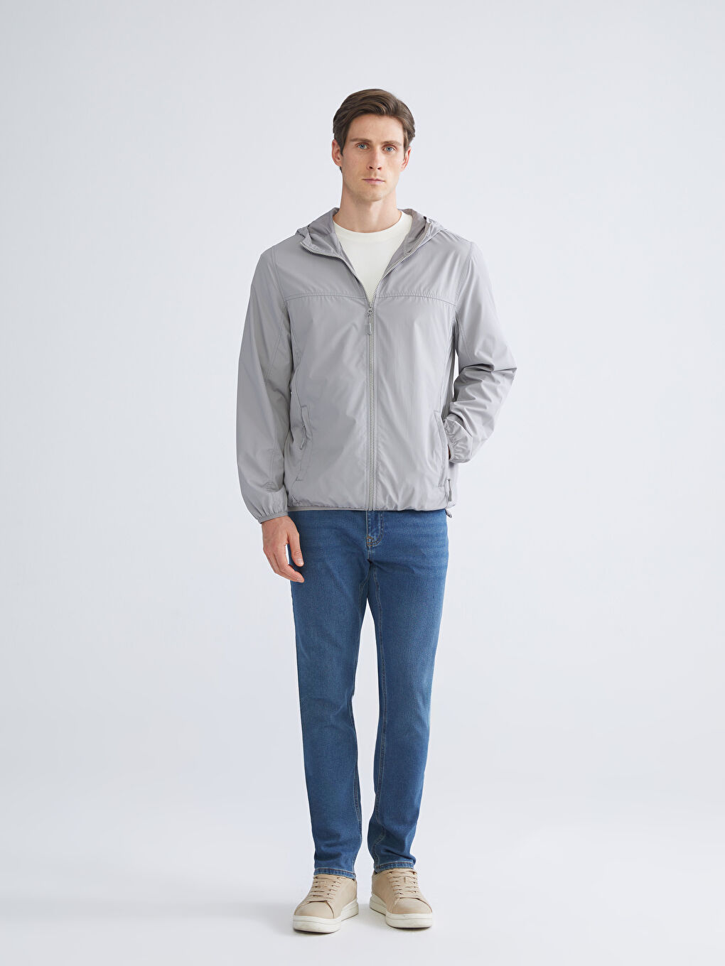 Gri Standart Kalıp Erkek Yağmurluk-1