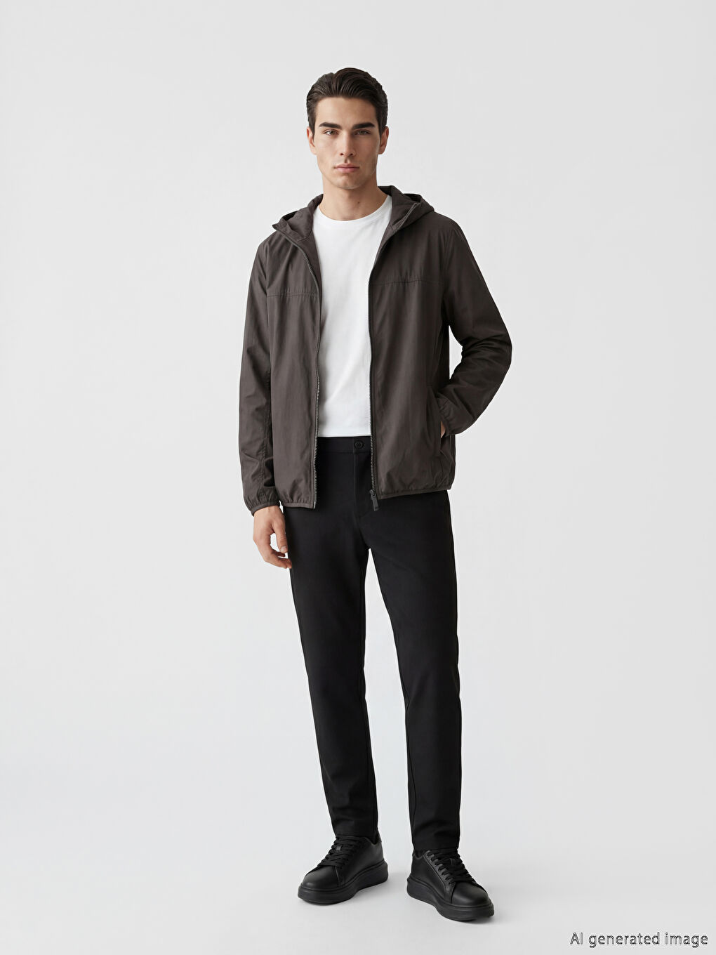 Siyah Standart Kalıp Erkek Yağmurluk-1