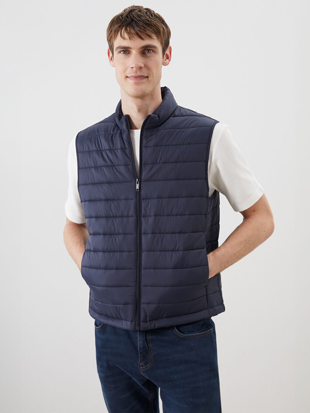 Slim Fit Funnel Neck Men's Puffer Gilet