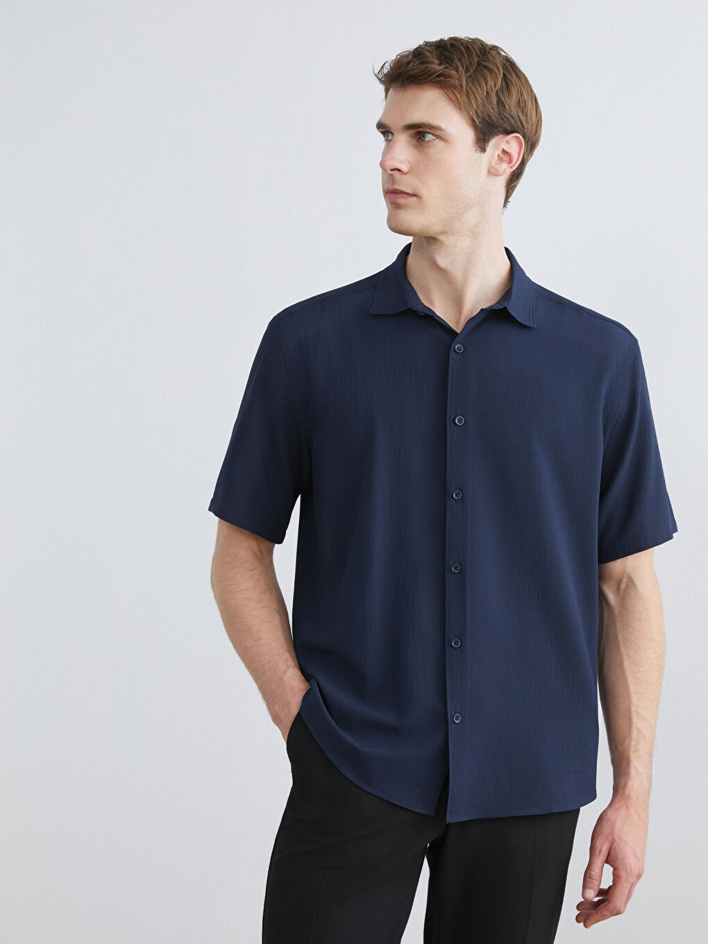 Lacivert Regular Fit Kısa Kollu Erkek Gömlek