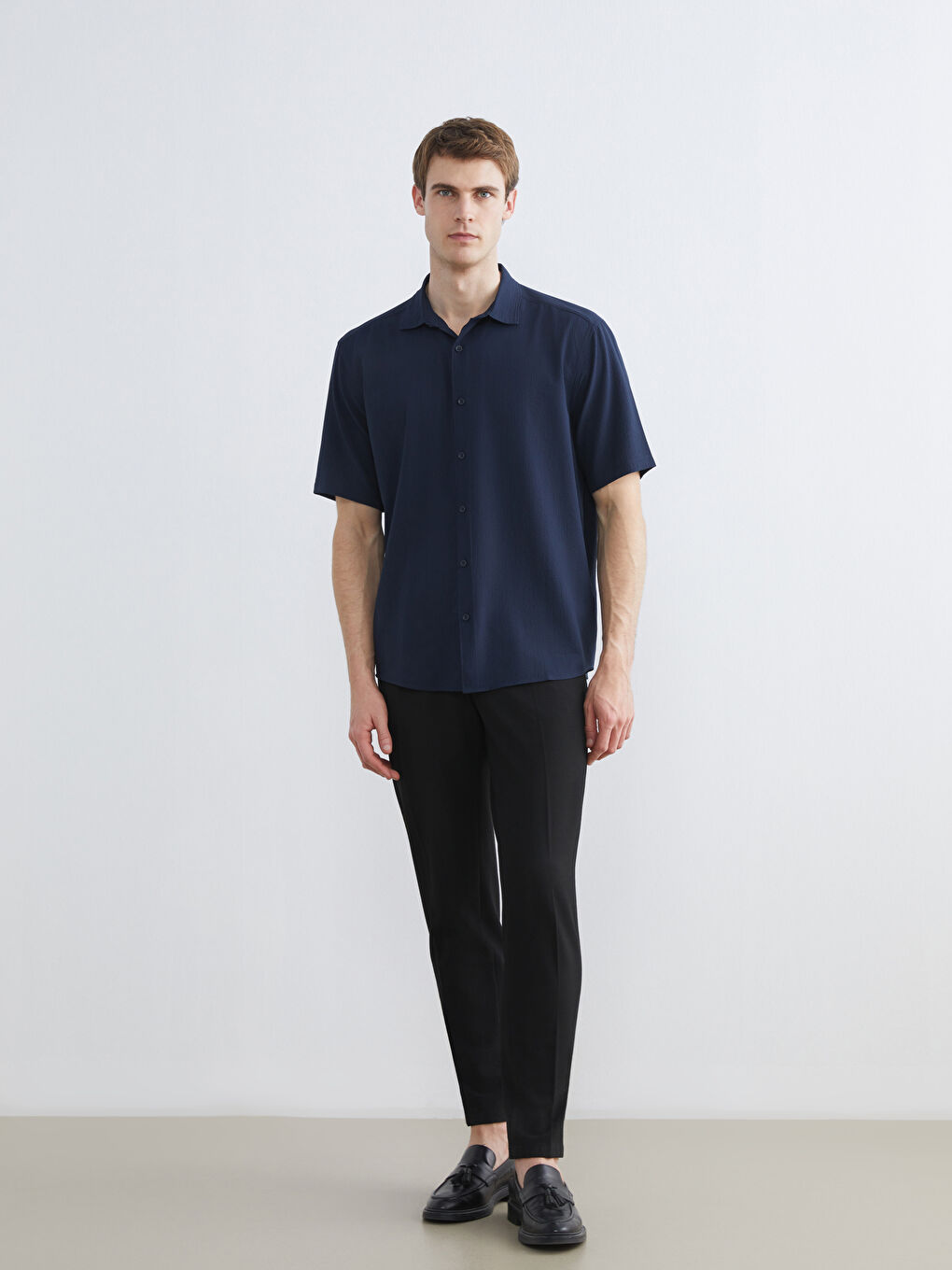 Lacivert Regular Fit Kısa Kollu Erkek Gömlek-1