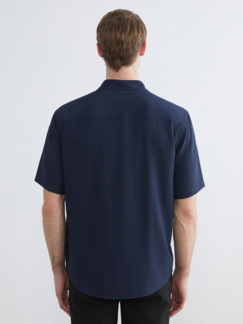 Lacivert Regular Fit Kısa Kollu Erkek Gömlek-3