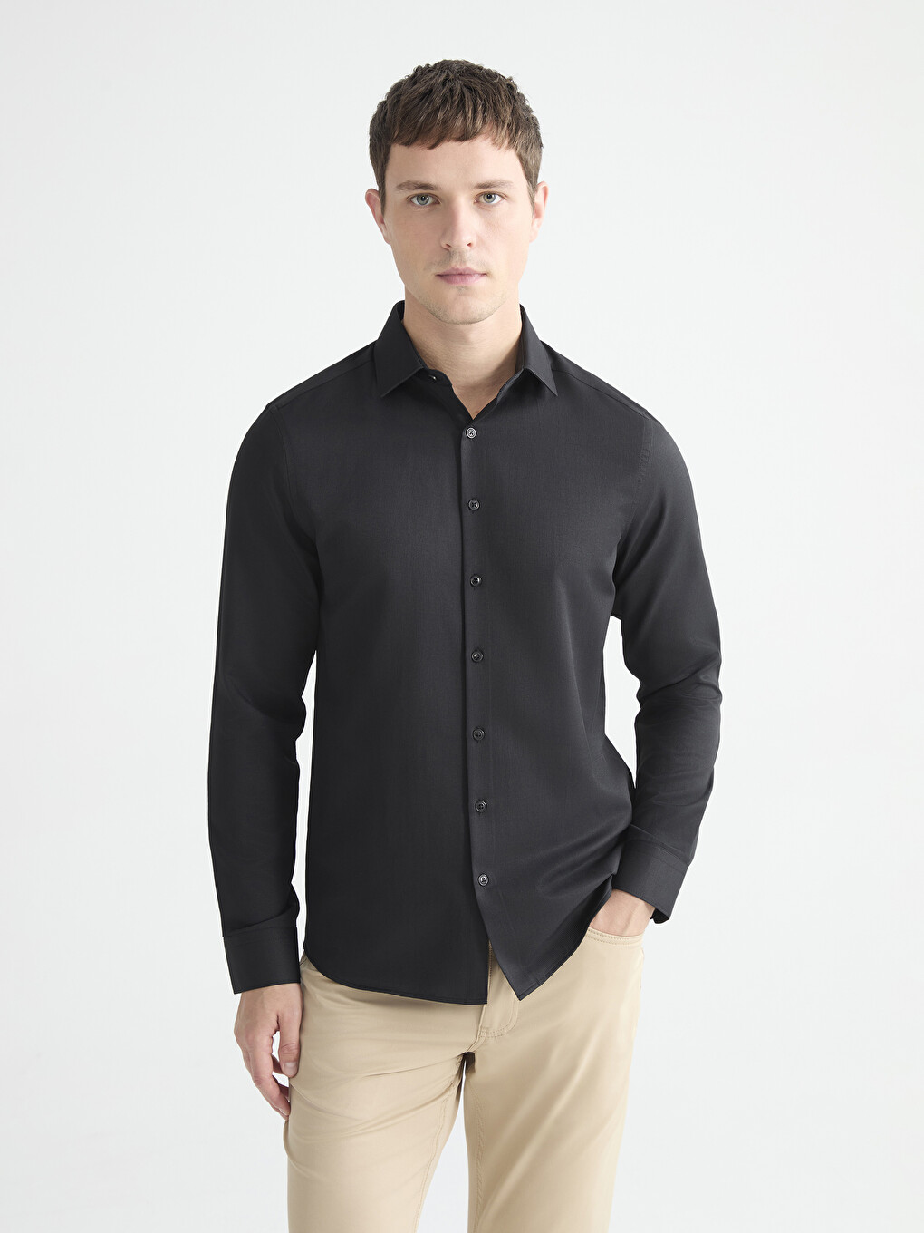 Slim Fit Long Sleeve Dobby Men's Shirt-1