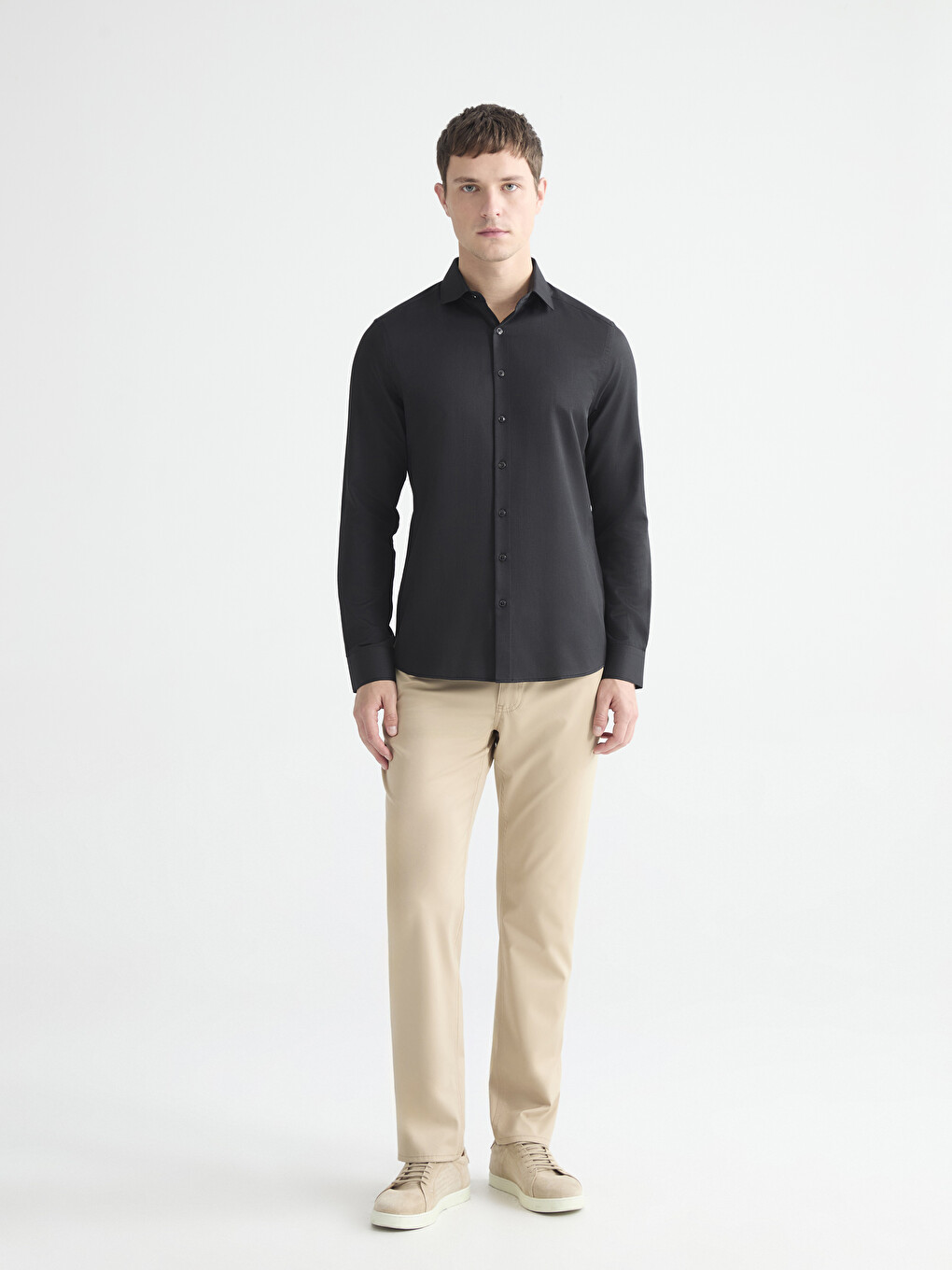 Slim Fit Long Sleeve Dobby Men's Shirt-3