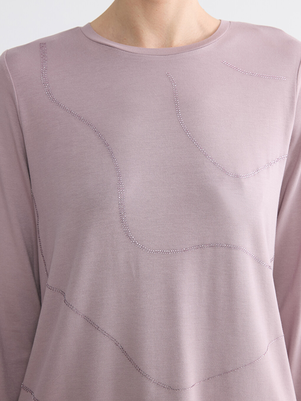 Crew Neck Rhinestone Embellished Blouse-2