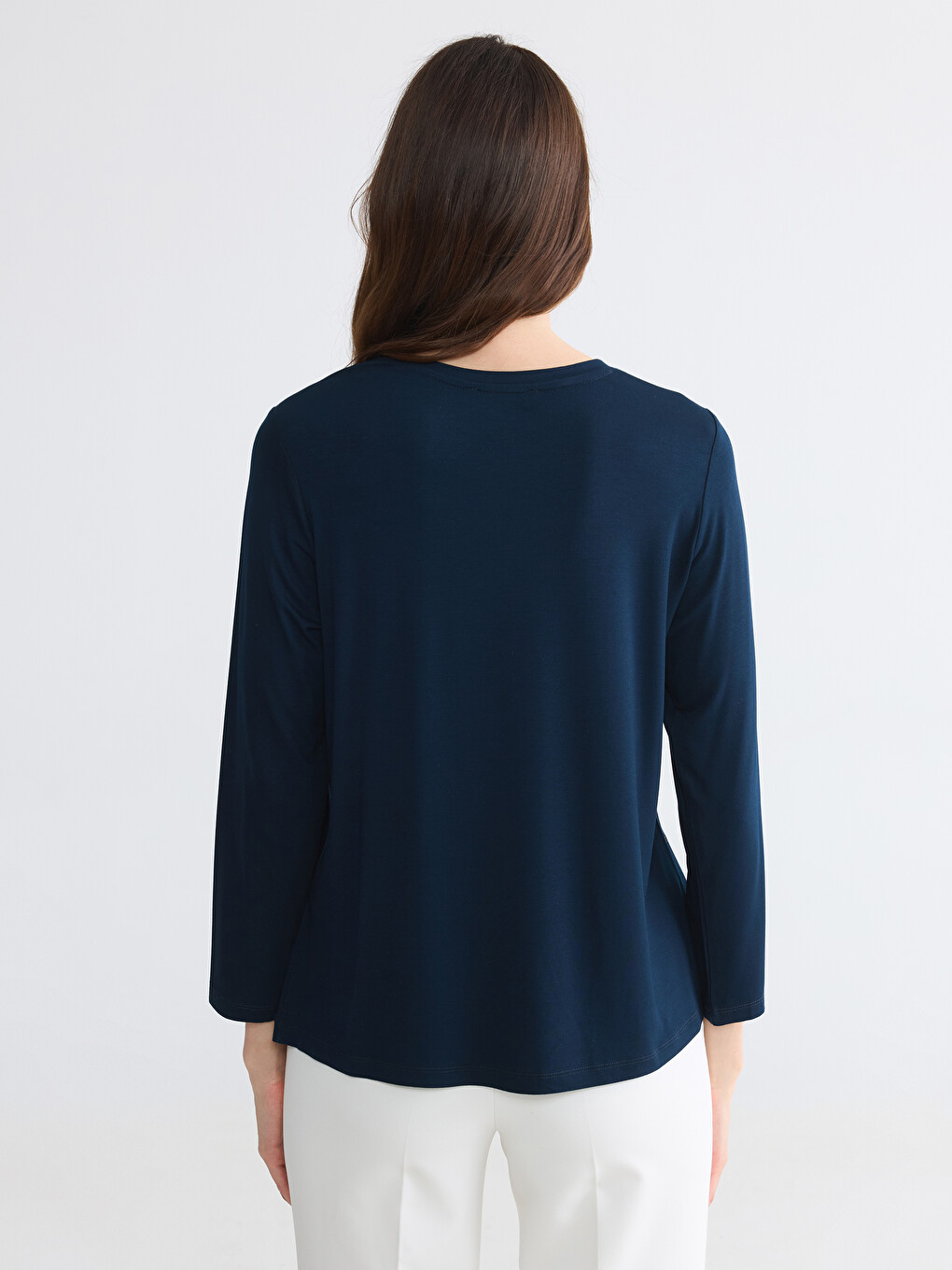 Crew Neck Rhinestone Embellished Blouse-3