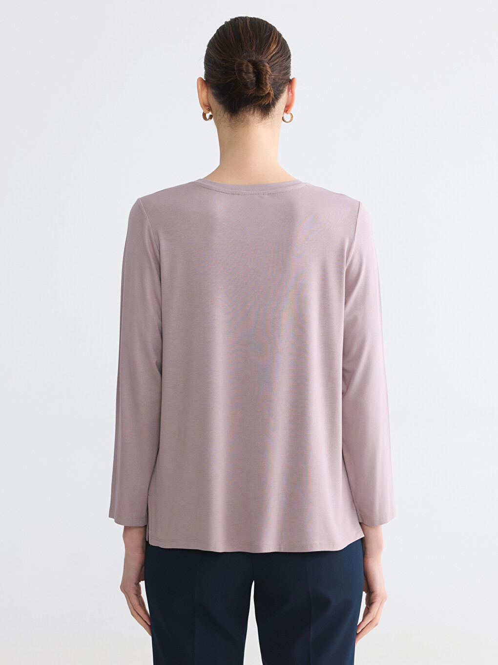 Crew Neck Rhinestone Embellished Blouse-3