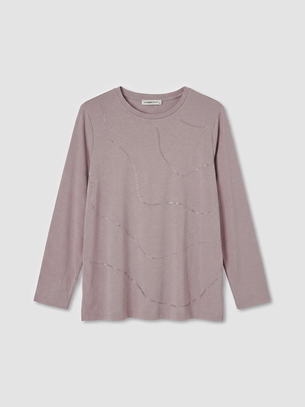 Crew Neck Rhinestone Embellished Blouse-4