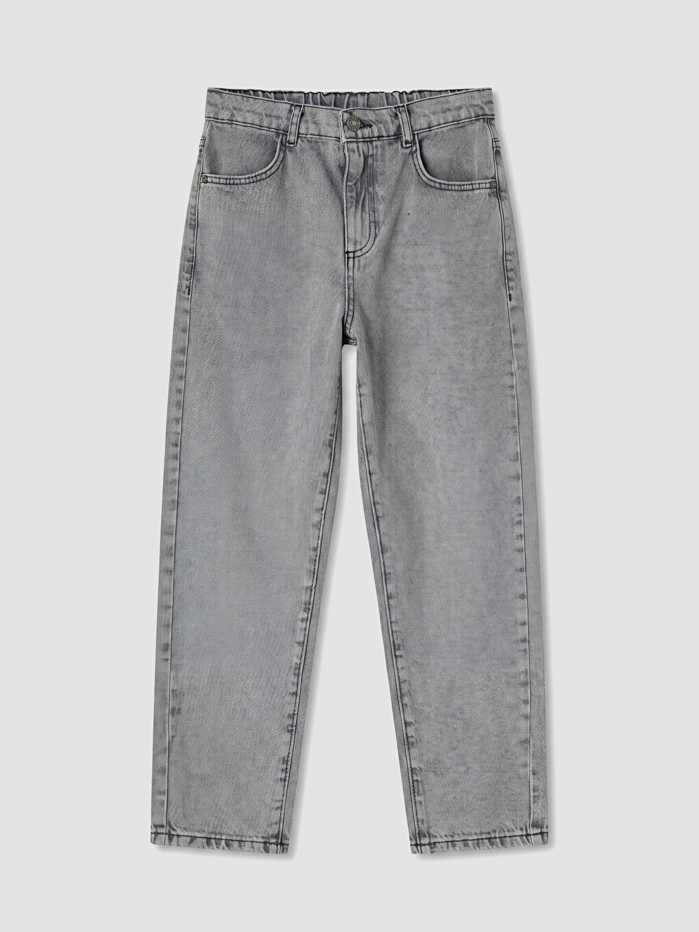 Gri Beli Ayarlanabilir Lastikli Erkek Çocuk Jean Pantolon-1