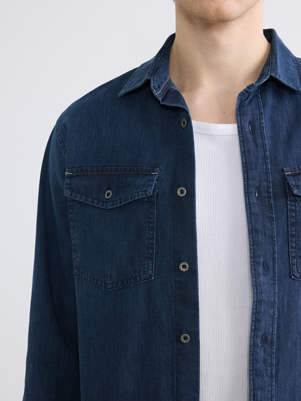 İndigo Regular Fit Uzun Kollu Erkek Jean Gömlek-2