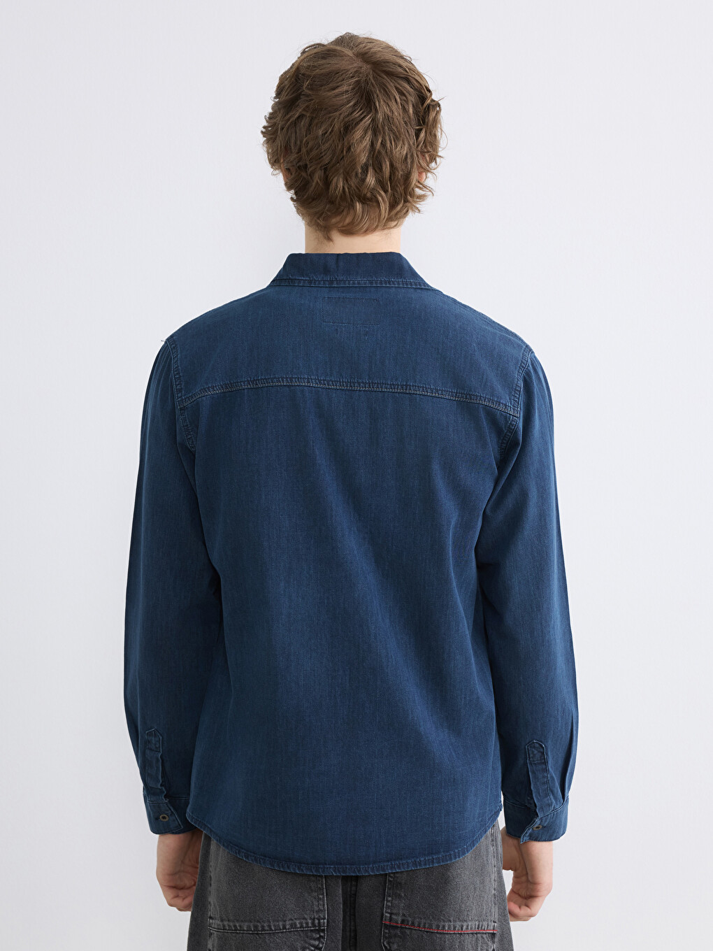 İndigo Regular Fit Uzun Kollu Erkek Jean Gömlek-3