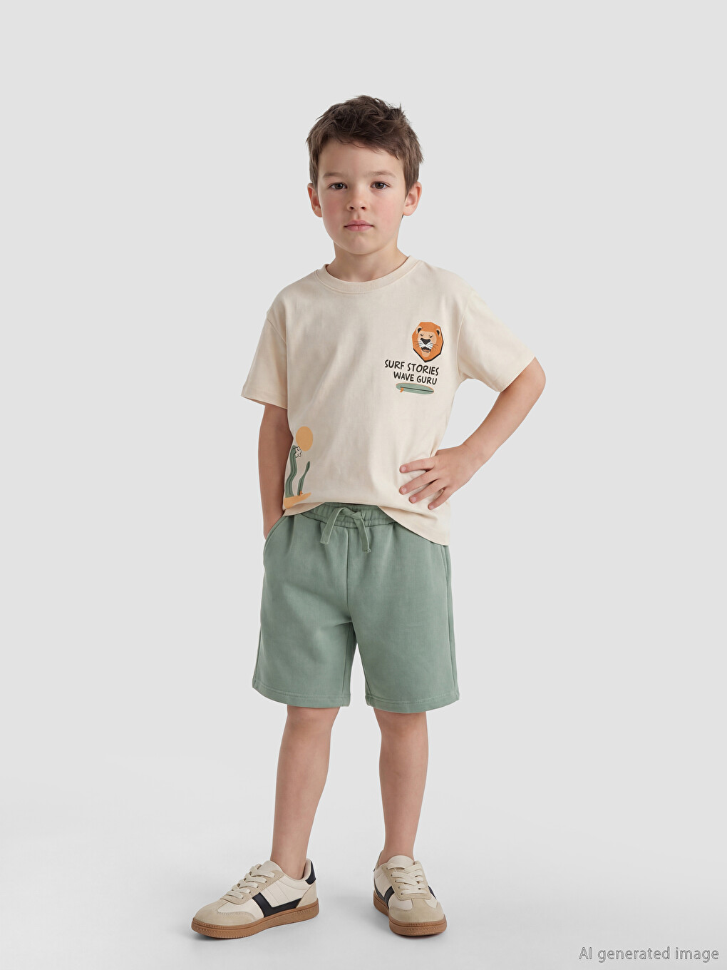 Yeşil Beli Lastikli Basic Erkek Çocuk Şort