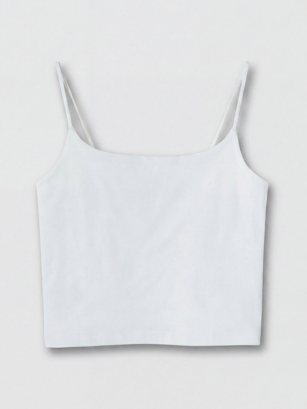 Beyaz Kare Yaka İp Askılı Kadın Crop Atlet