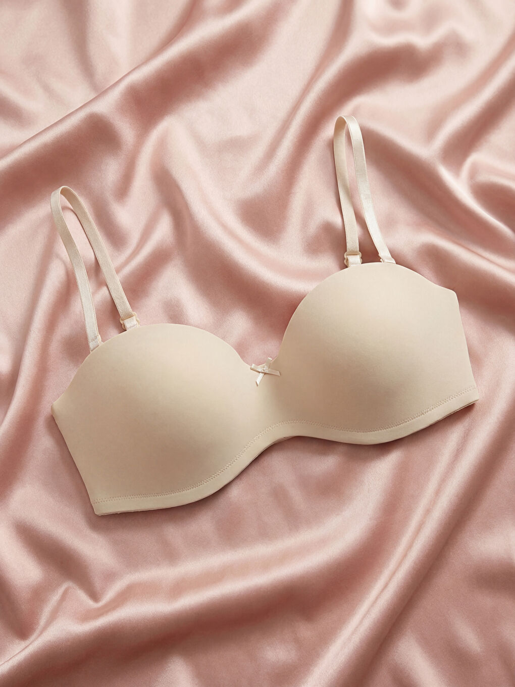 Pembe Balenli Dolgusuz Straplez Sütyen	