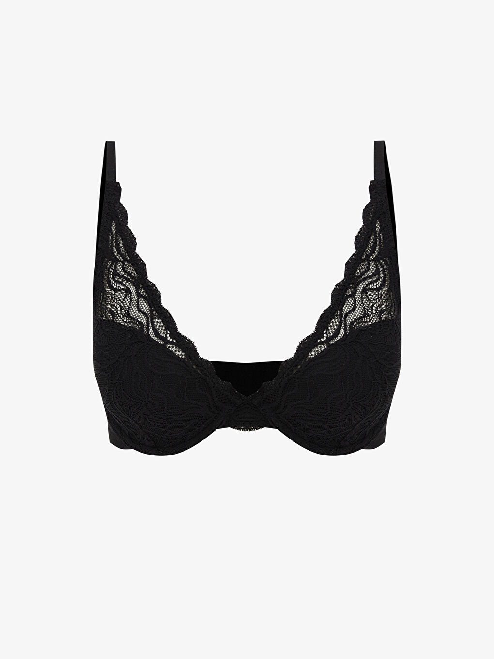 Siyah Balenli Dolgusuz Dantelli Tişört Sütyen